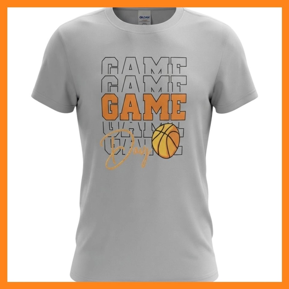 Gildan Mens XL Gray Game Day Basketball Graphic T-Shirt Heavy Cotton Tee